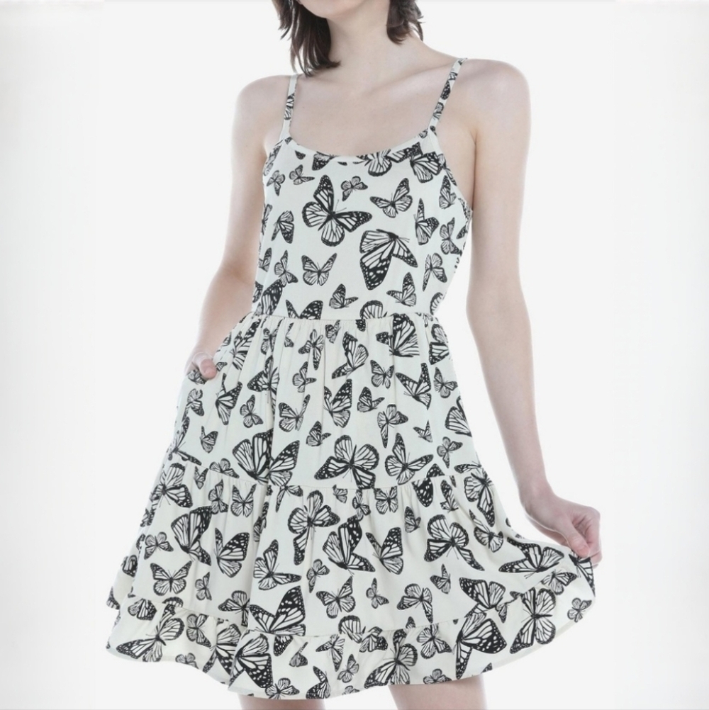 Hot Topic Ivory Butterfly Tiered Dress L